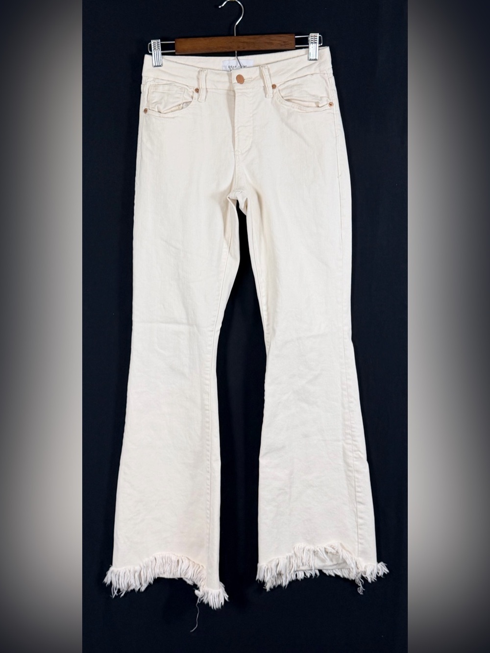 Dear John Jeans Rosa Flare High Rise Women's Cream Dramatic Frayed Hem boho